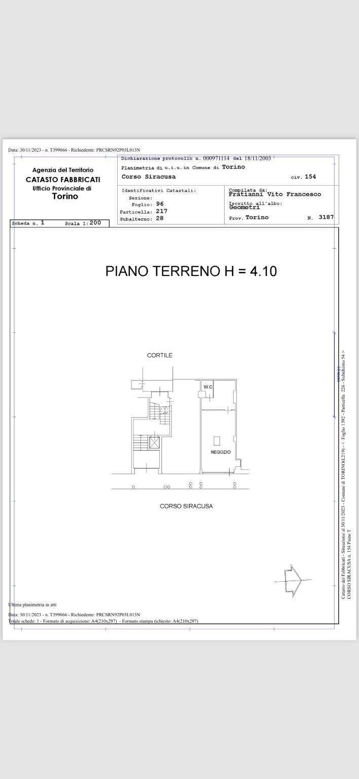 Negozio corso Siracusa, 154, Torino (zona Santa Rita) - planimetria 1
