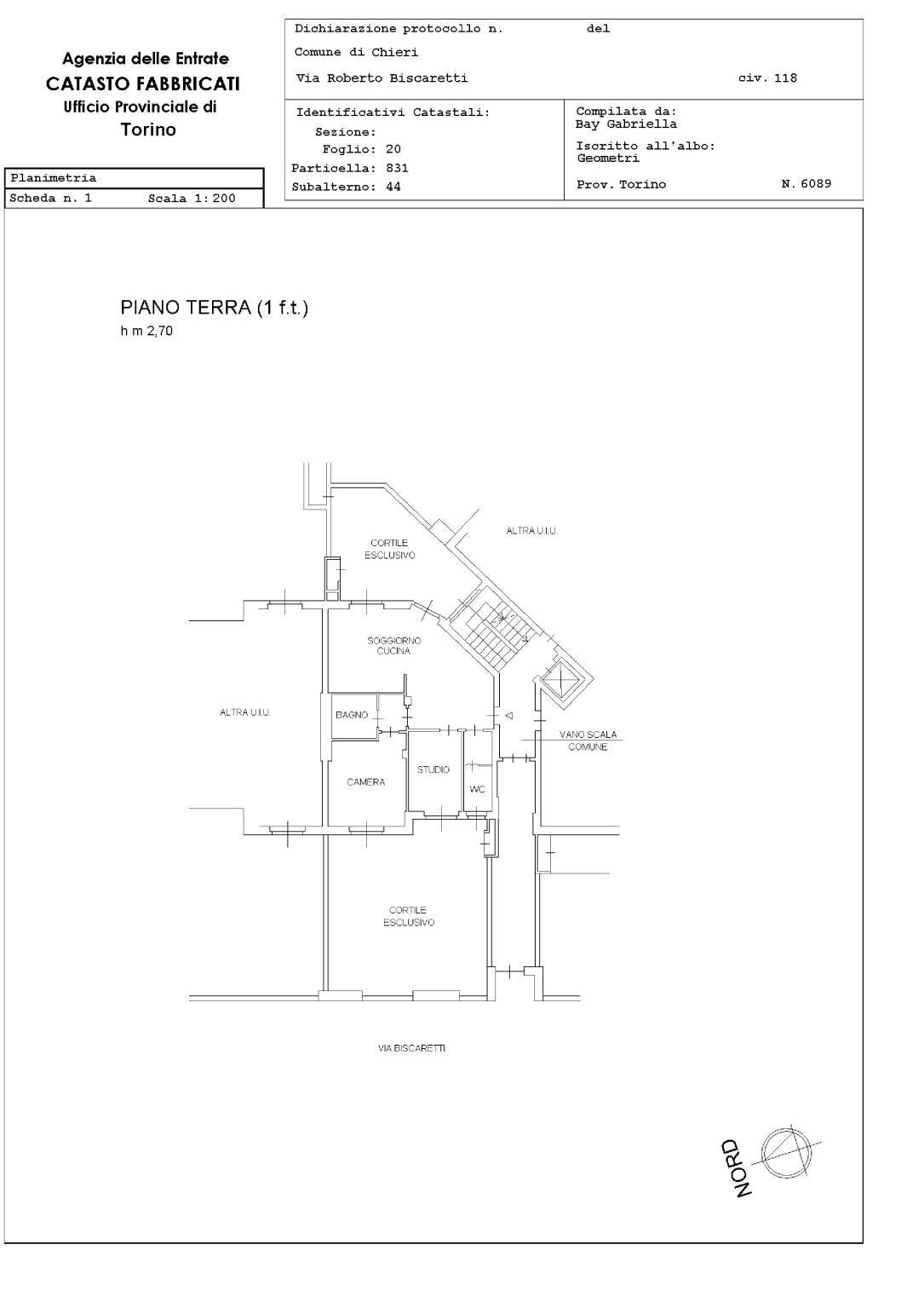 Three-room apartment via Roberto Biscaretti, Chieri - floor plans 1