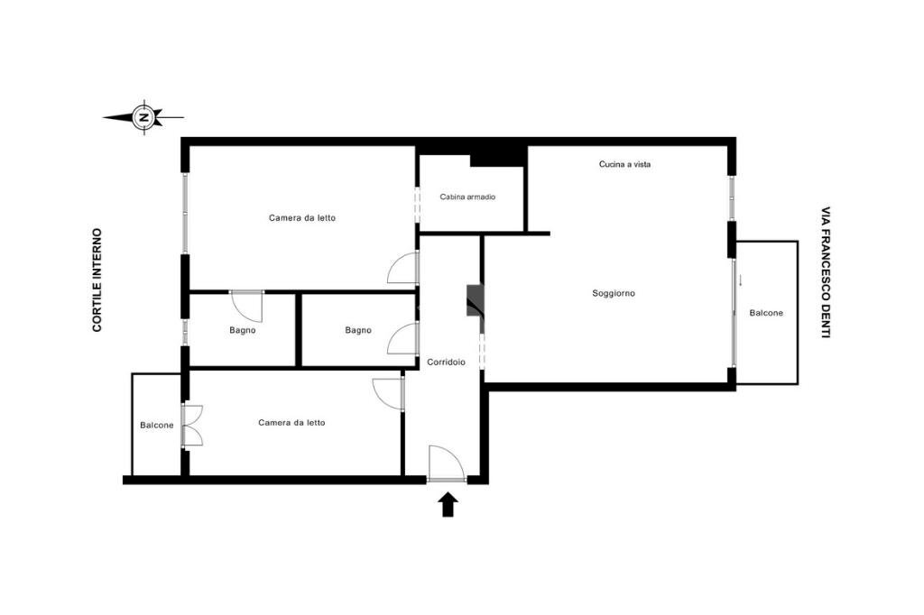 Trilocale Via Francesco Denti, Milano (zona Città Studi) - planimetria 1