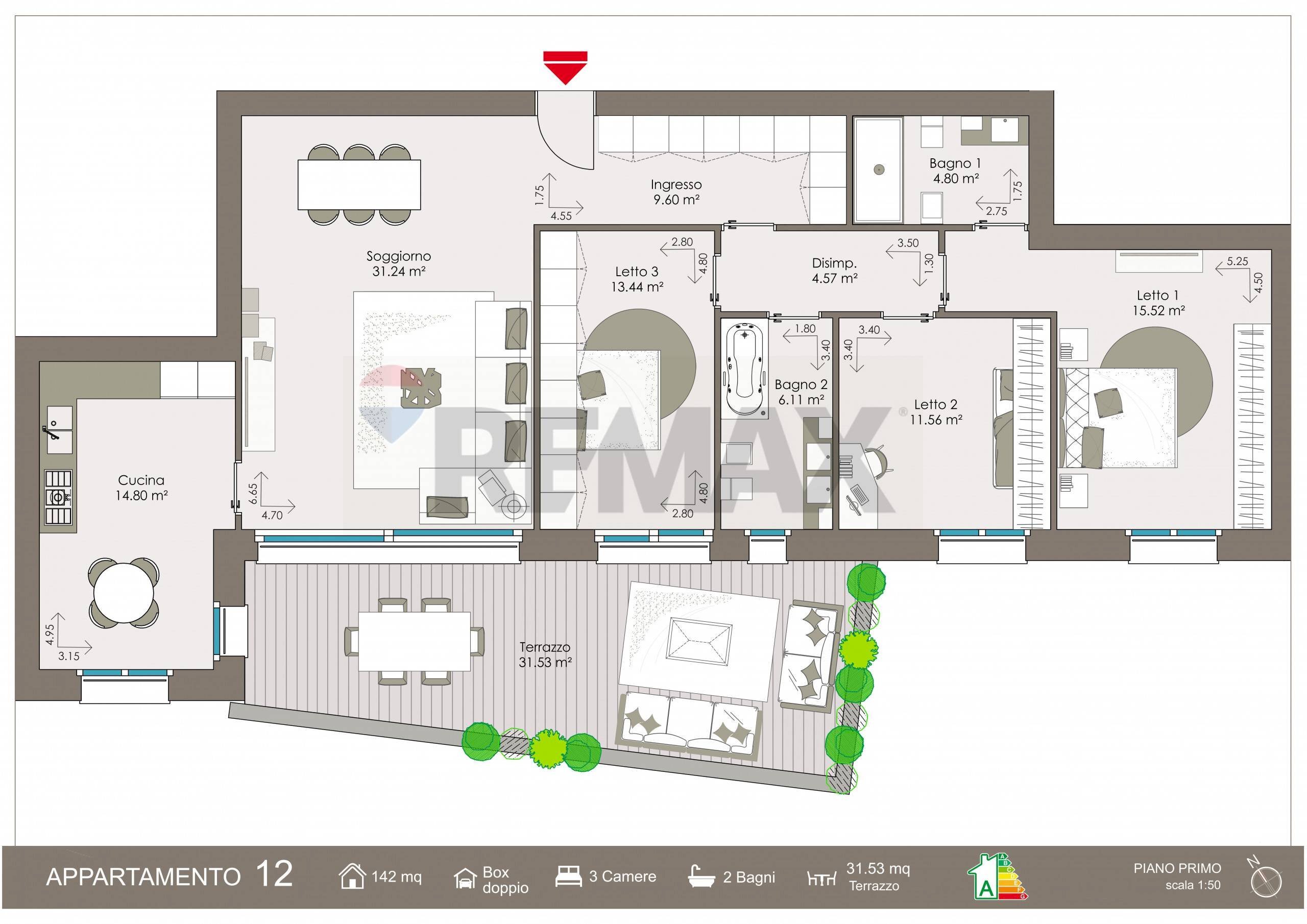 Pianta 2D - Quadrilocale VIA MORALI, Bergamo - foto 2