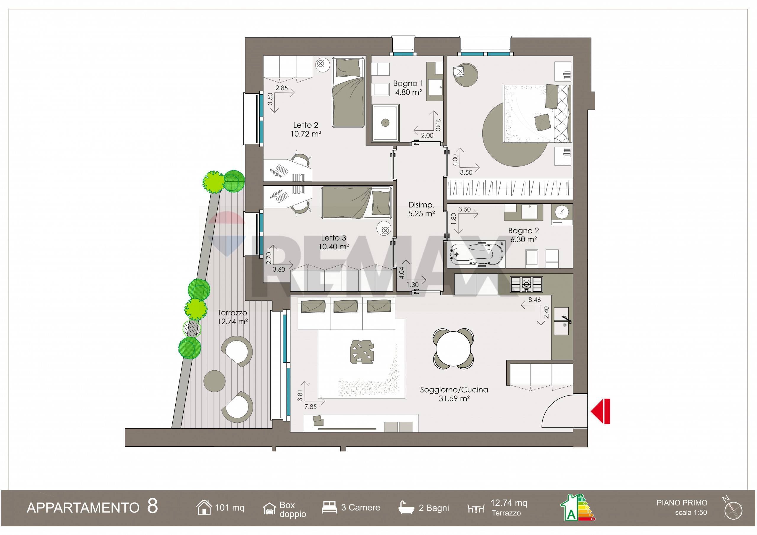 Pianta 2D - Quadrilocale VIA MORALI, Bergamo - planimetria 1