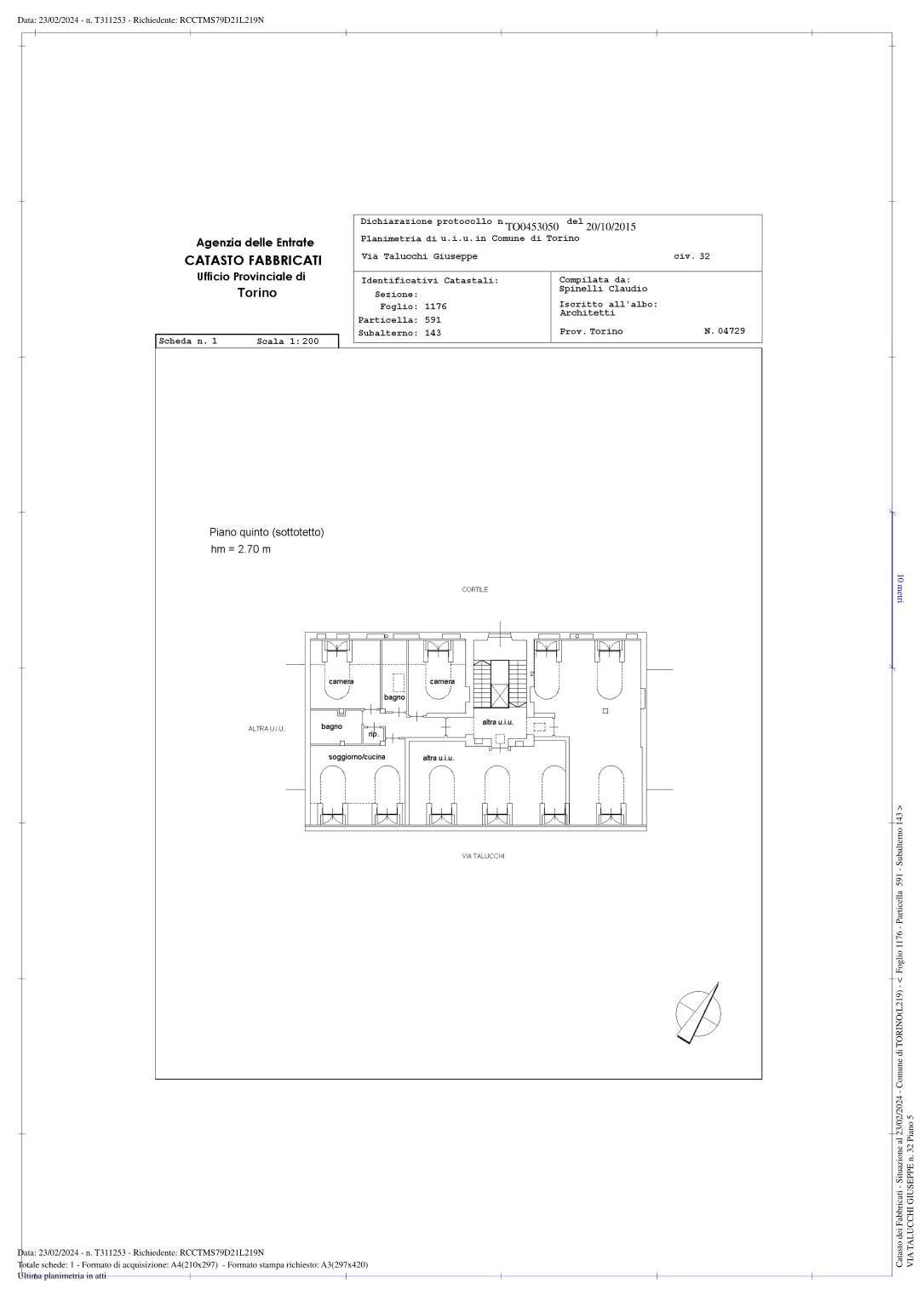 Trilocale via Giuseppe Talucchi, 32, Torino (zona San Donato) - planimetria 1