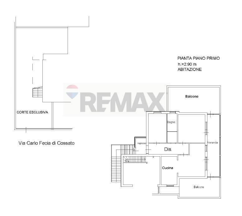 Pianta 2D - Trilocale Via Carlo Fecia di Cossato, Fiumicino - planimetria 1