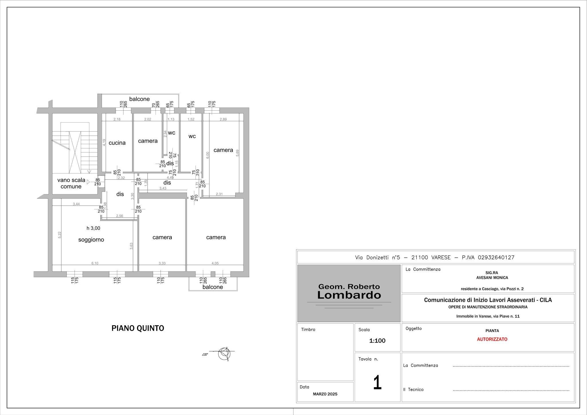 Four-room apartment via Piave, Varese - floor plans 1