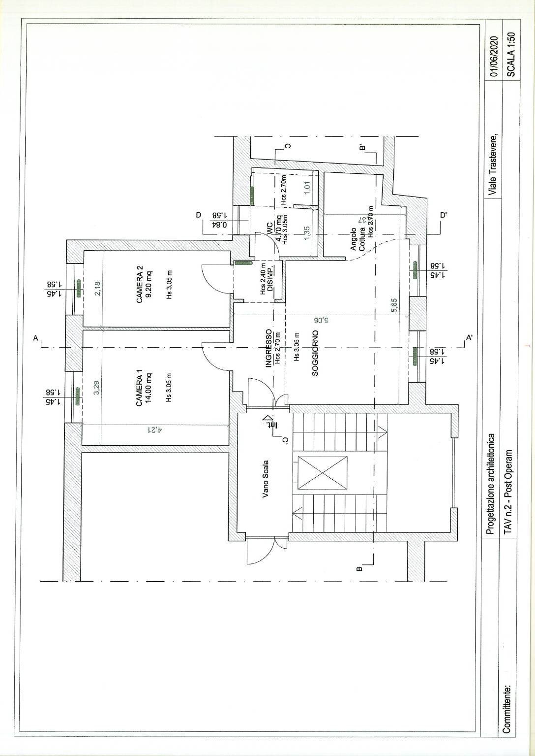 Trilocale viale di Trastevere, Roma (zona Trastevere) - planimetria 1