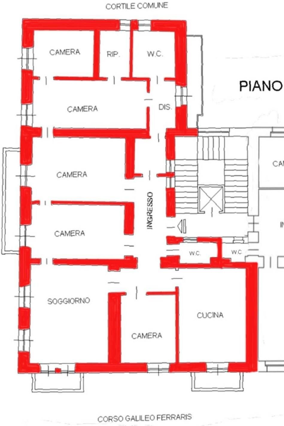 Appartamento corso Galileo Ferraris, 80, Torino (zona Crocetta) - planimetria 1