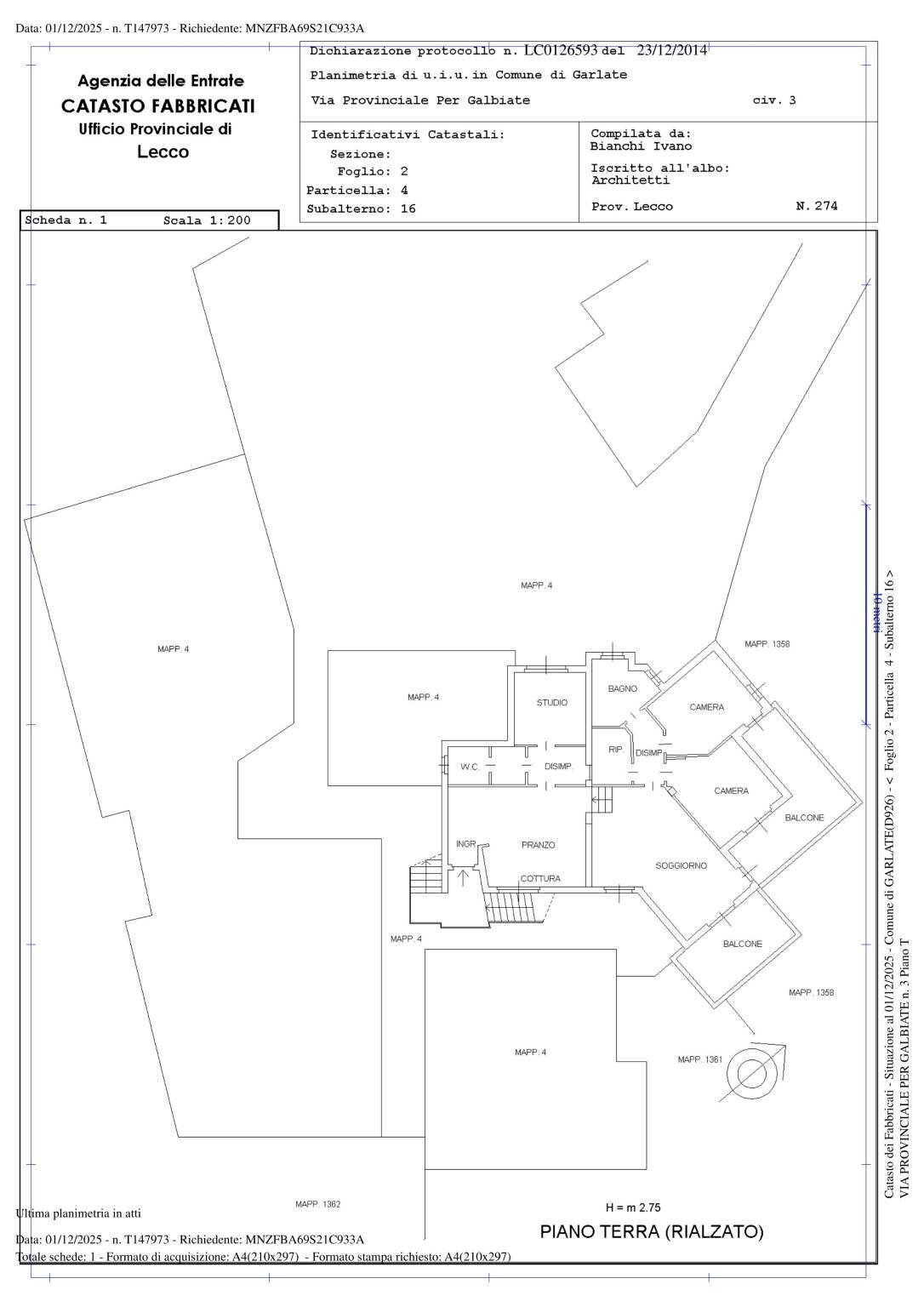 Four-room apartment via Galbiate, 2, Garlate - floor plans 1