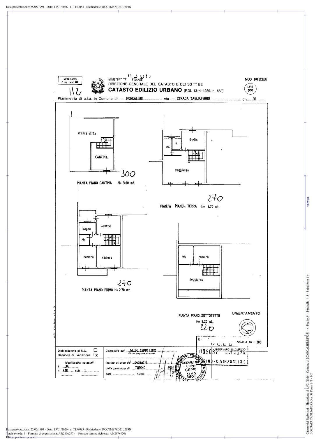 Villa a Schiera strada Tagliaferro, 38, Moncalieri - planimetria 1