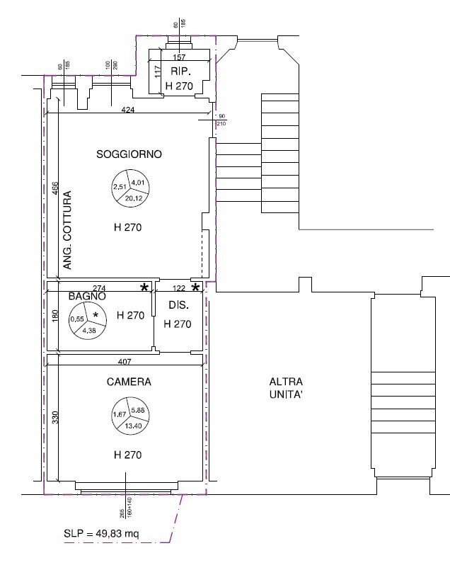 Two-room apartment via Carlo Pisacane, Torino (neighborhood Mirafiori Sud) - floor plans 1