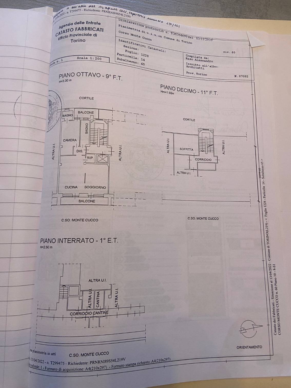 Trilocale corso Monte Cucco, 60, Torino (zona Pozzo Strada) - planimetria 1