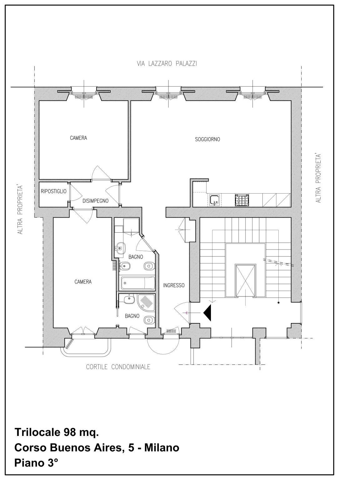 Trilocale corso Buenos Aires, 5, Milano - planimetria 1