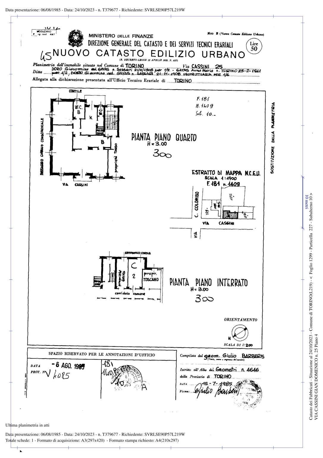 Non-buildable land via Gian Domenico Cassini, 25, Torino (neighborhood Crocetta) - floor plans 1