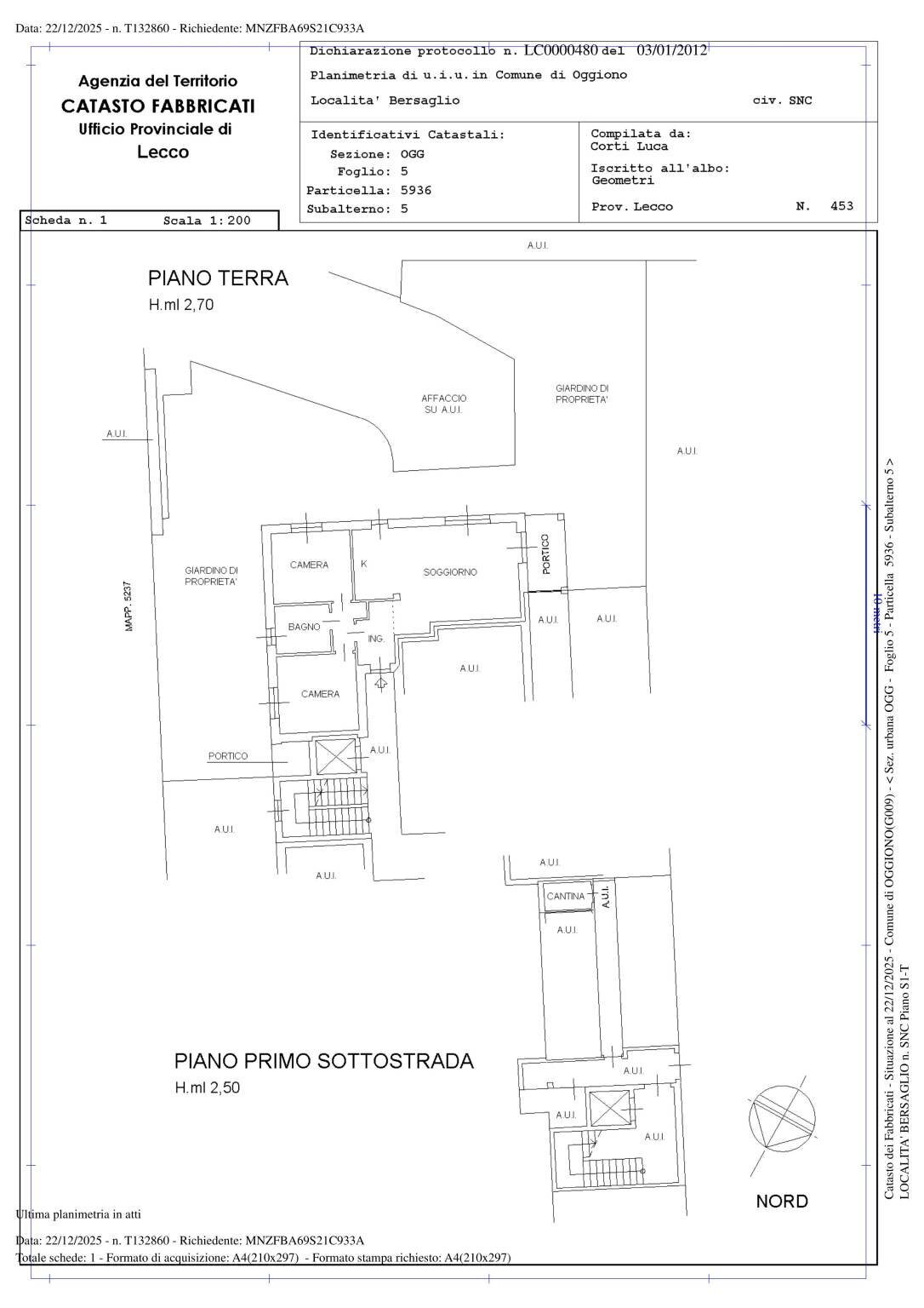 Three-room apartment Località Bersaglio, Oggiono - floor plans 1