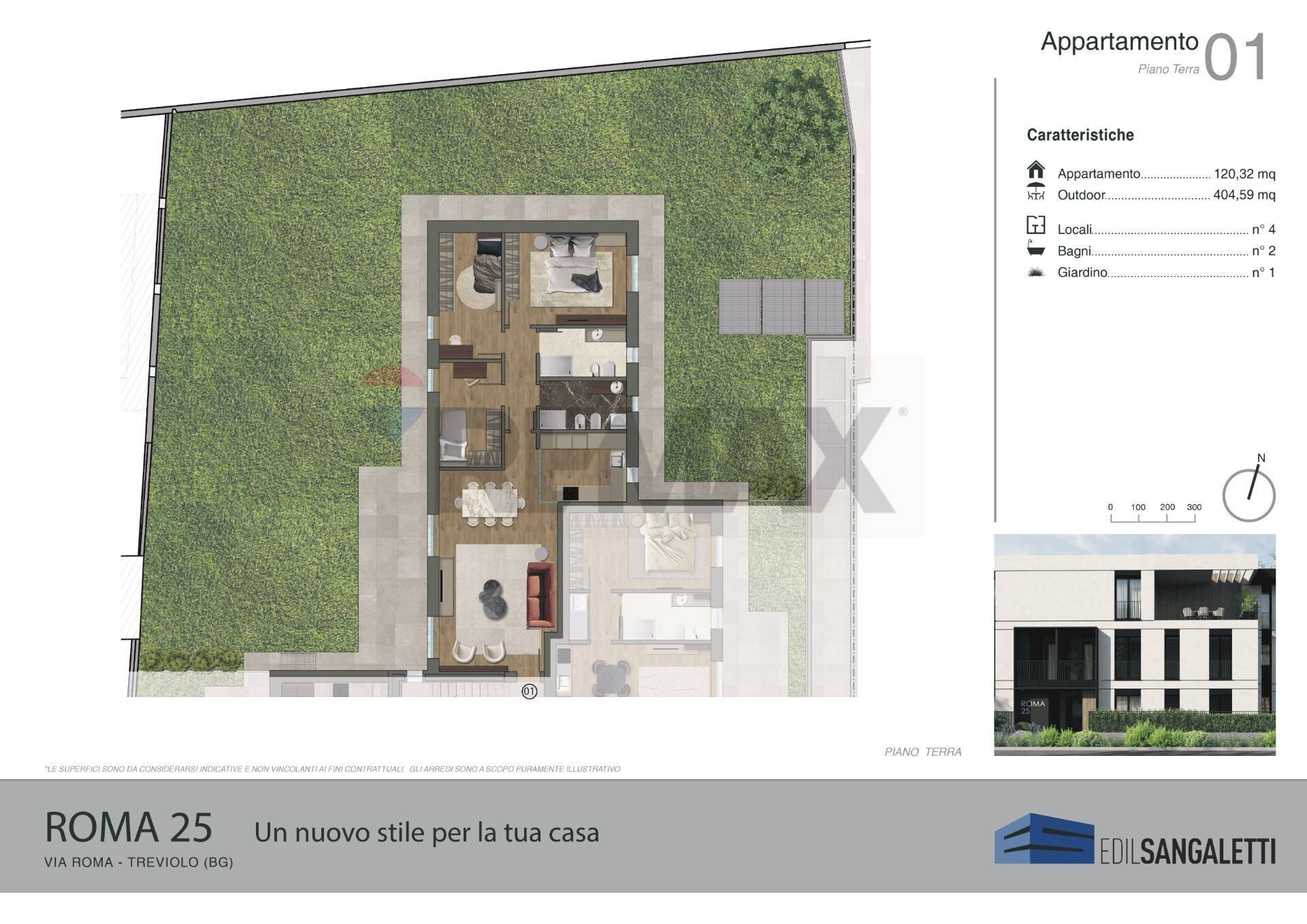 Pianta 2D - Four-room apartment VIA ROMA, Treviolo - floor plans 1