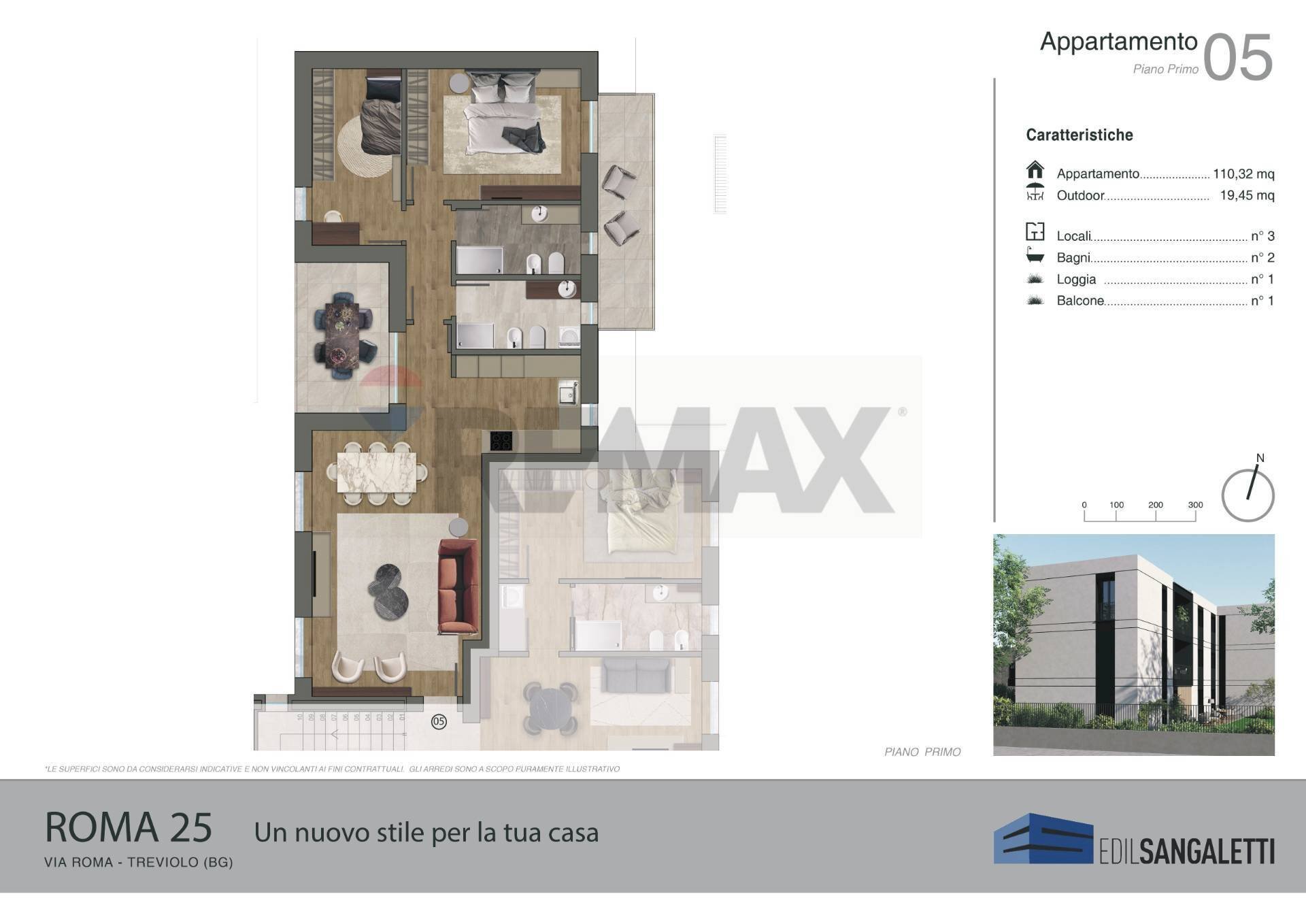 Pianta 2D - Trilocale VIA ROMA, Treviolo - planimetria 1