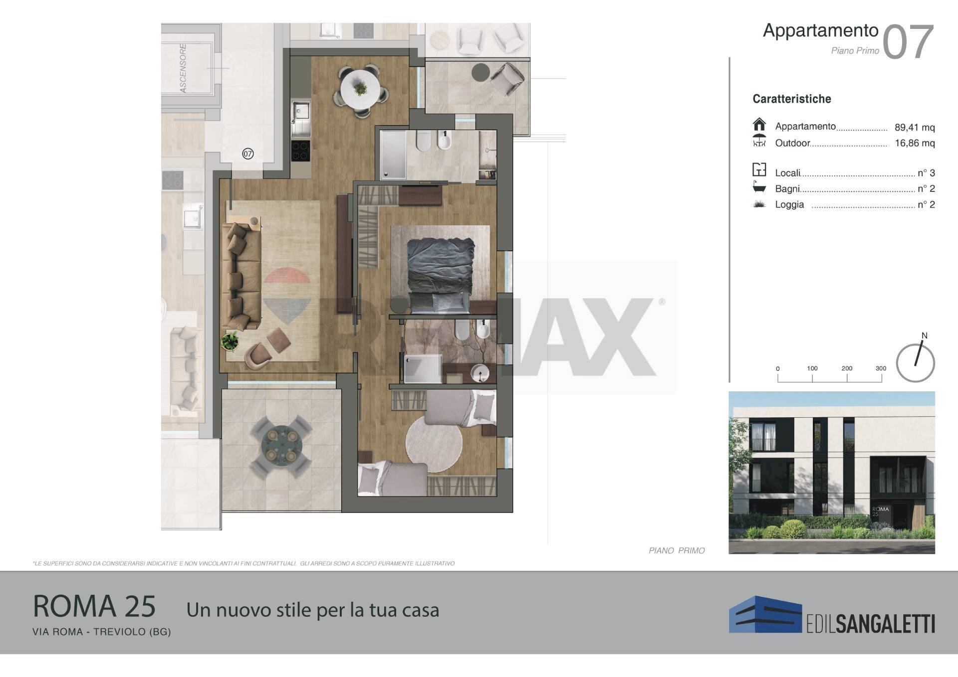Pianta 2D - Trilocale VIA ROMA, Treviolo - planimetria 1