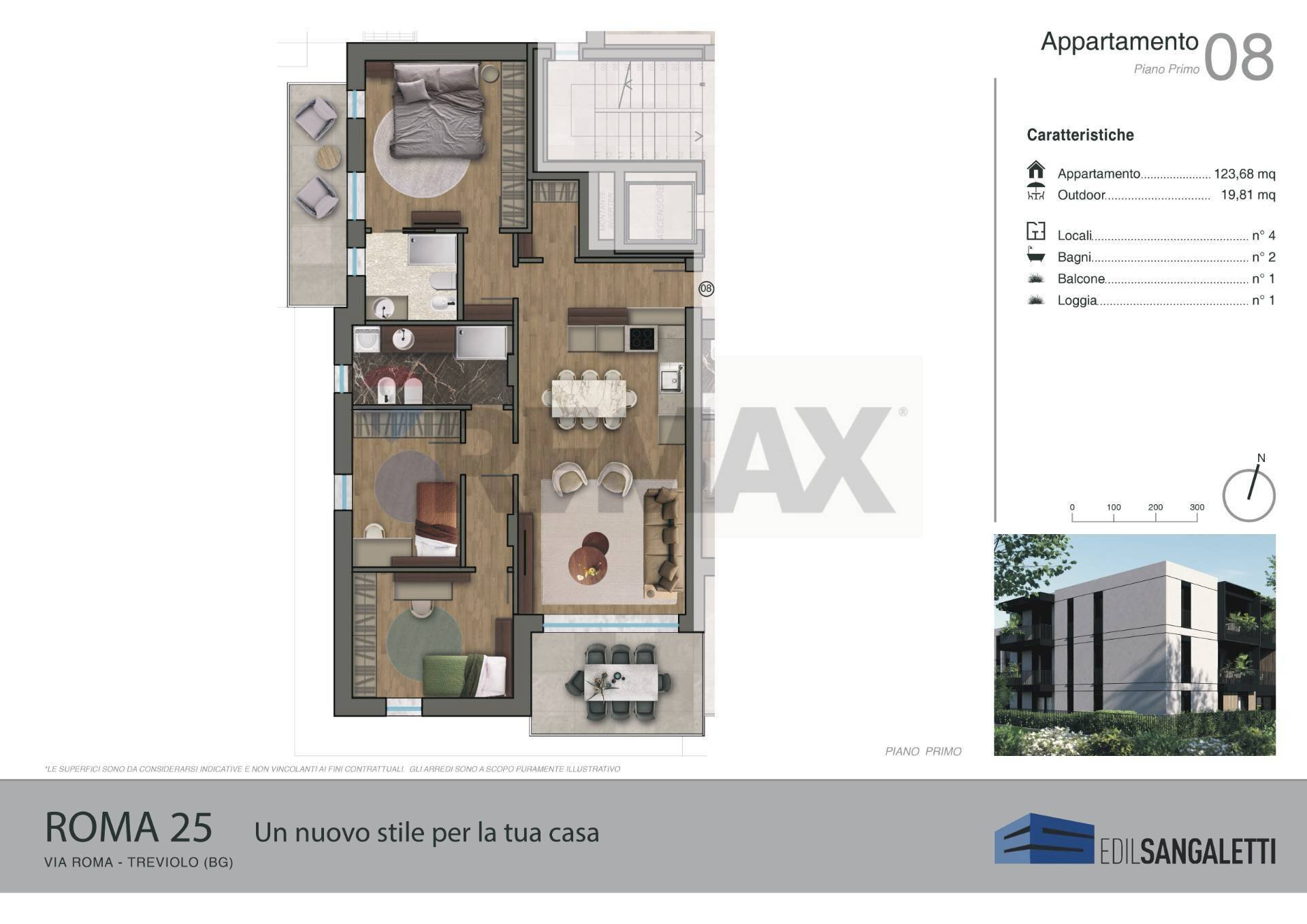 Pianta 2D - Four-room apartment VIA ROMA, Treviolo - floor plans 1