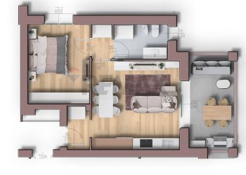 Pianta 3D - Bilocale via Santa Maria
 
152, Parabiago - foto 2