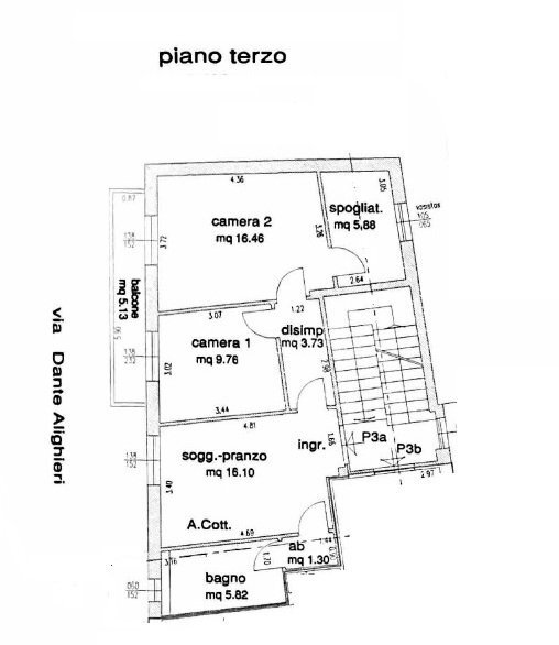 planimetria quotata.jpg - Trilocale Via Dante, Quartu Sant'Elena - planimetria 1