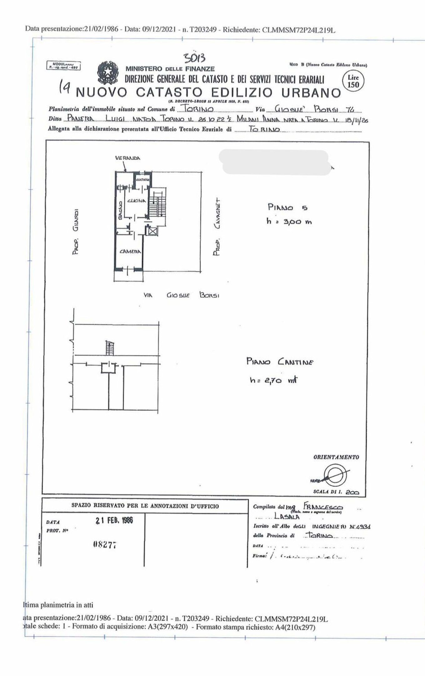 planimetria - Appartamento Giosuè Borsi
 
74, Torino - planimetria 1