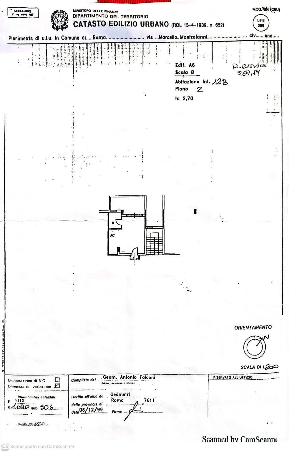 Monolocale via Francesca Bertini, Roma - planimetria 1
