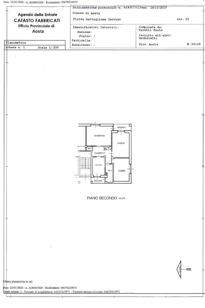 Quadrilocale Piazza Battaglione Cervino, Aosta - planimetria 1