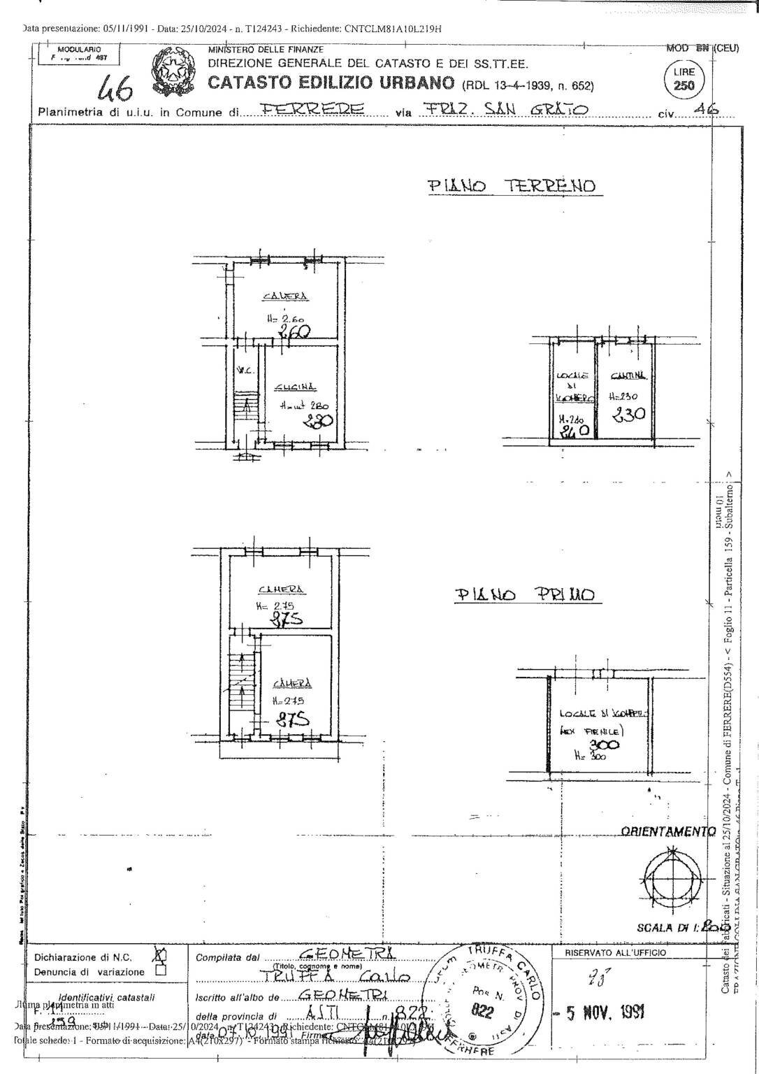 Rustico Collina San Grato, 46, Ferrere - planimetria 1
