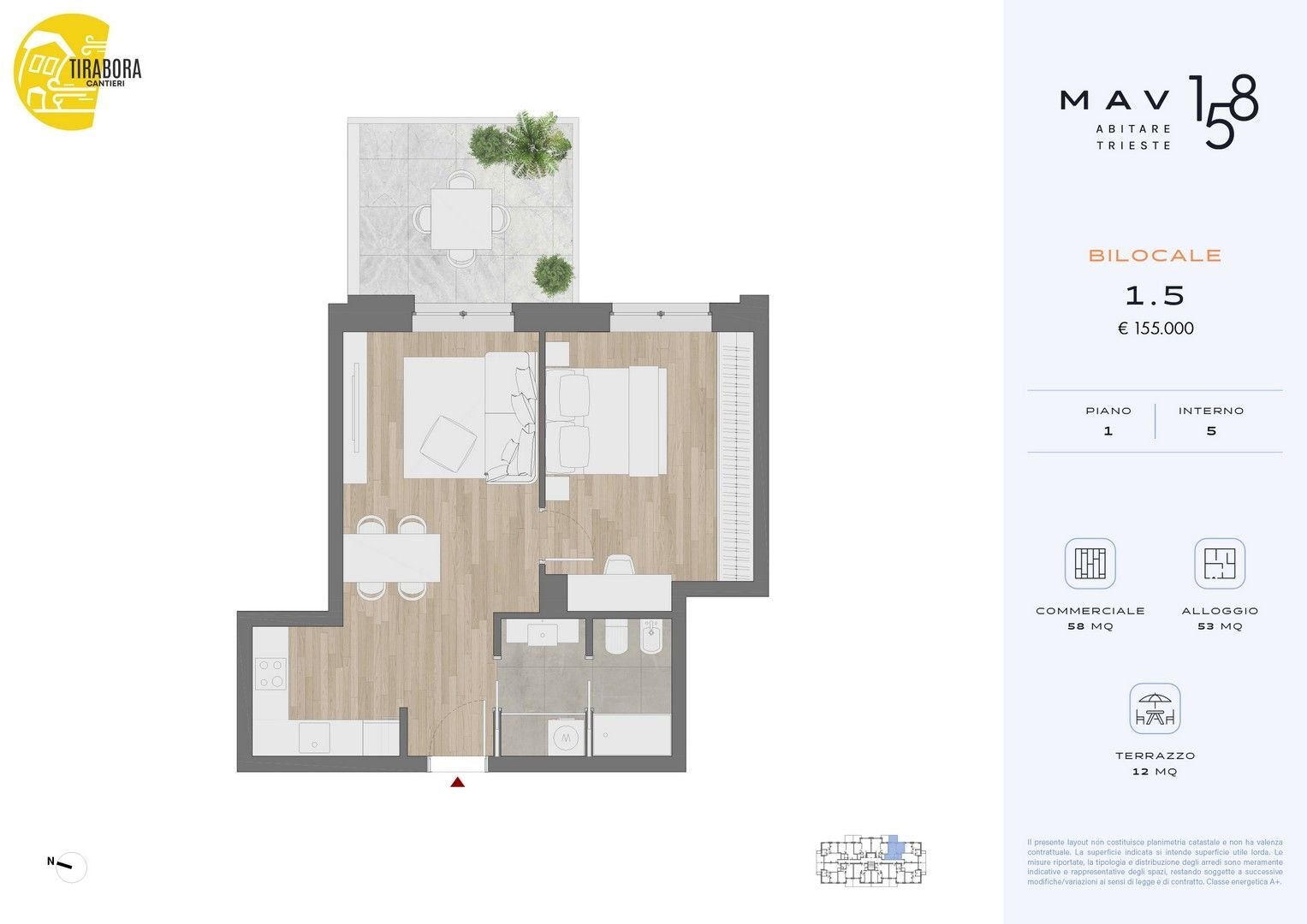 Bilocale via del Molino a Vento, 158, Trieste - planimetria 1