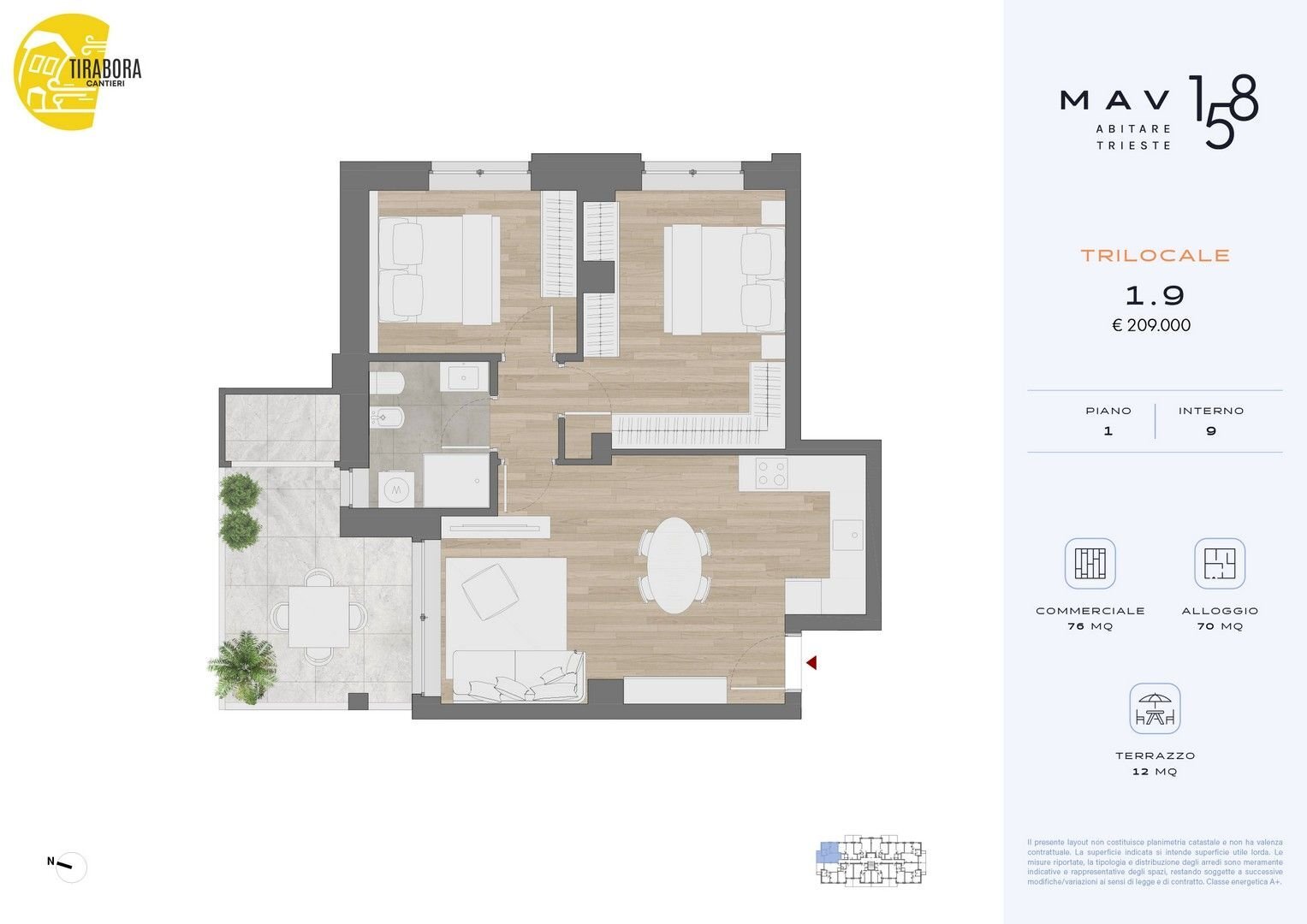 Trilocale via del Molino a Vento, 158, Trieste - planimetria 1