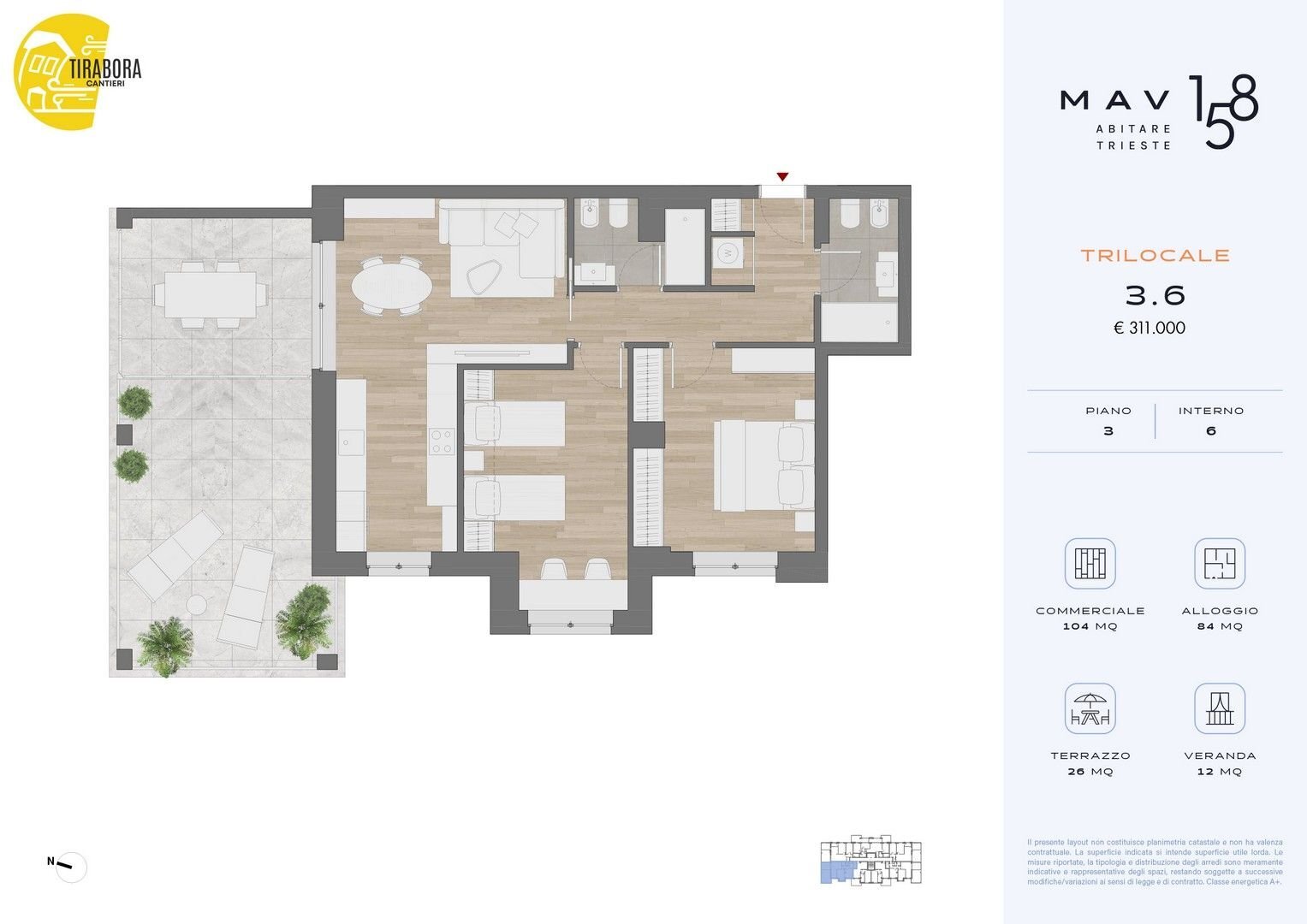 Three-room apartment via del Molino a Vento, 158, Trieste - floor plans 1
