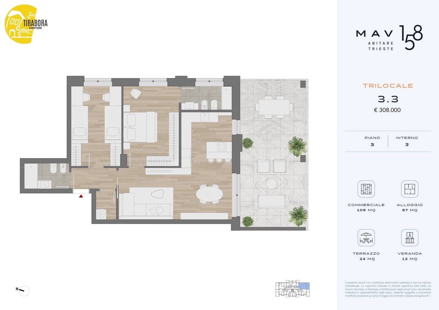 Trilocale via del Molino a Vento, 158, Trieste - planimetria 1