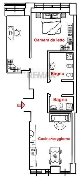 Pianta 2D - Bilocale Milano - planimetria 1