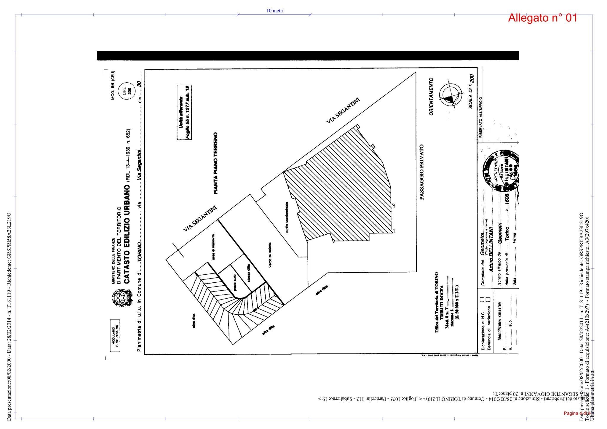 Box via Giovanni Segantini, 30, Torino - planimetria 1