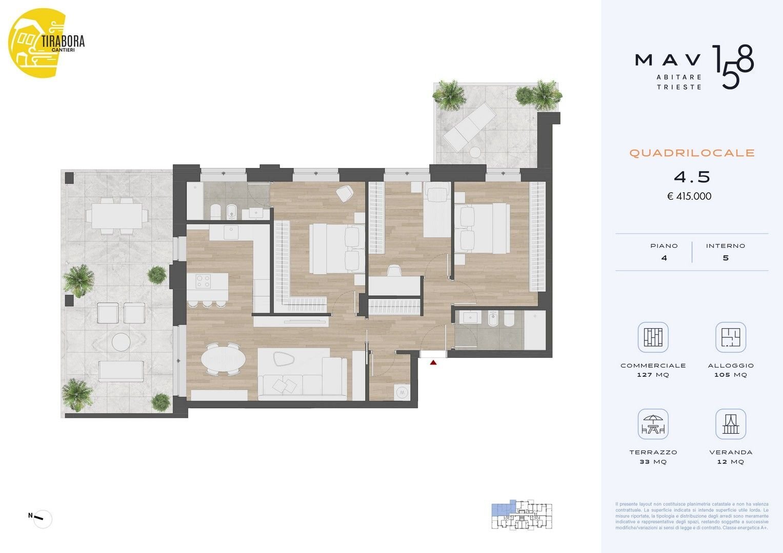 Four-room apartment via del Molino a Vento, 158, Trieste - floor plans 1