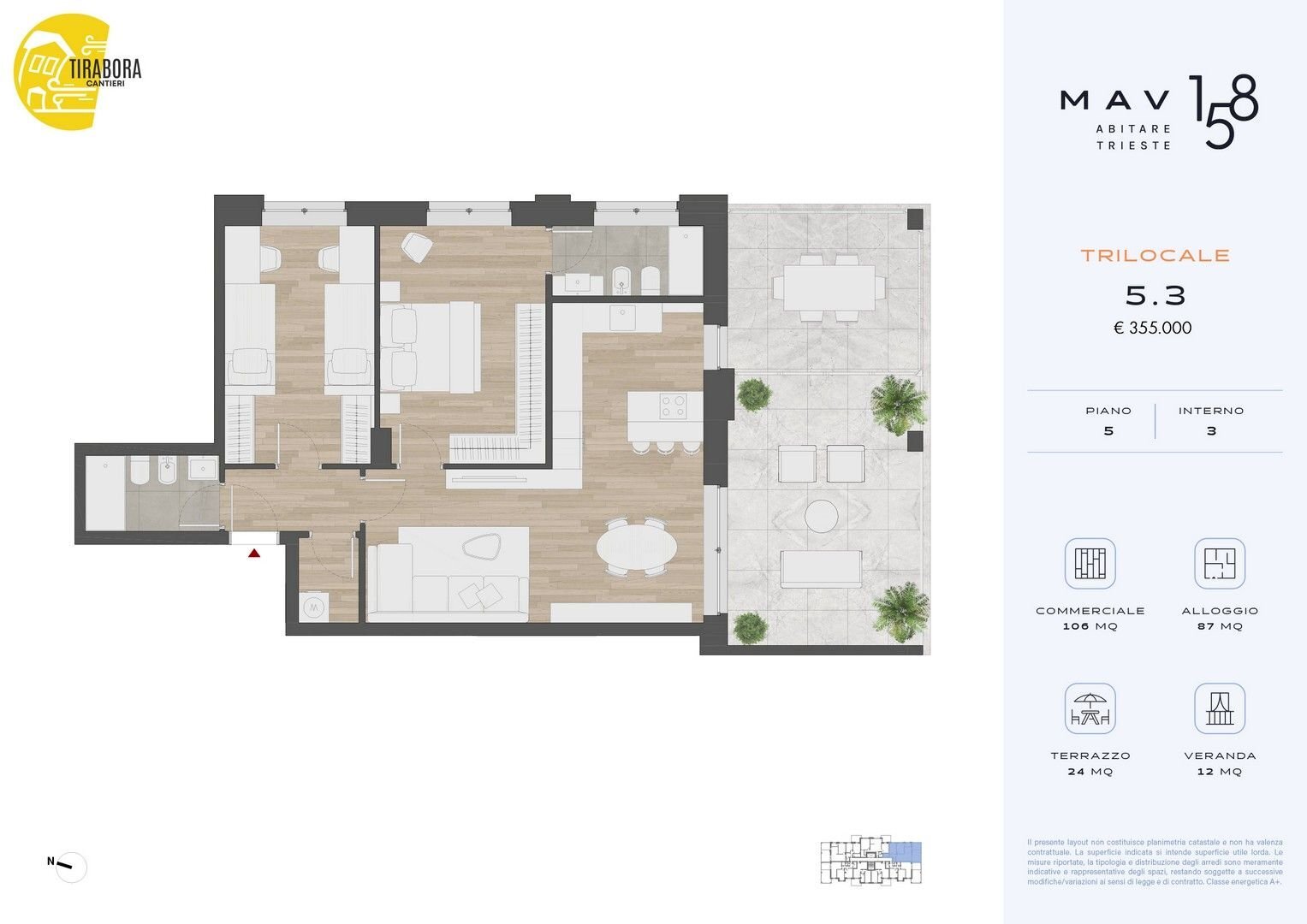 Trilocale via del Molino a Vento, 158, Trieste - planimetria 1