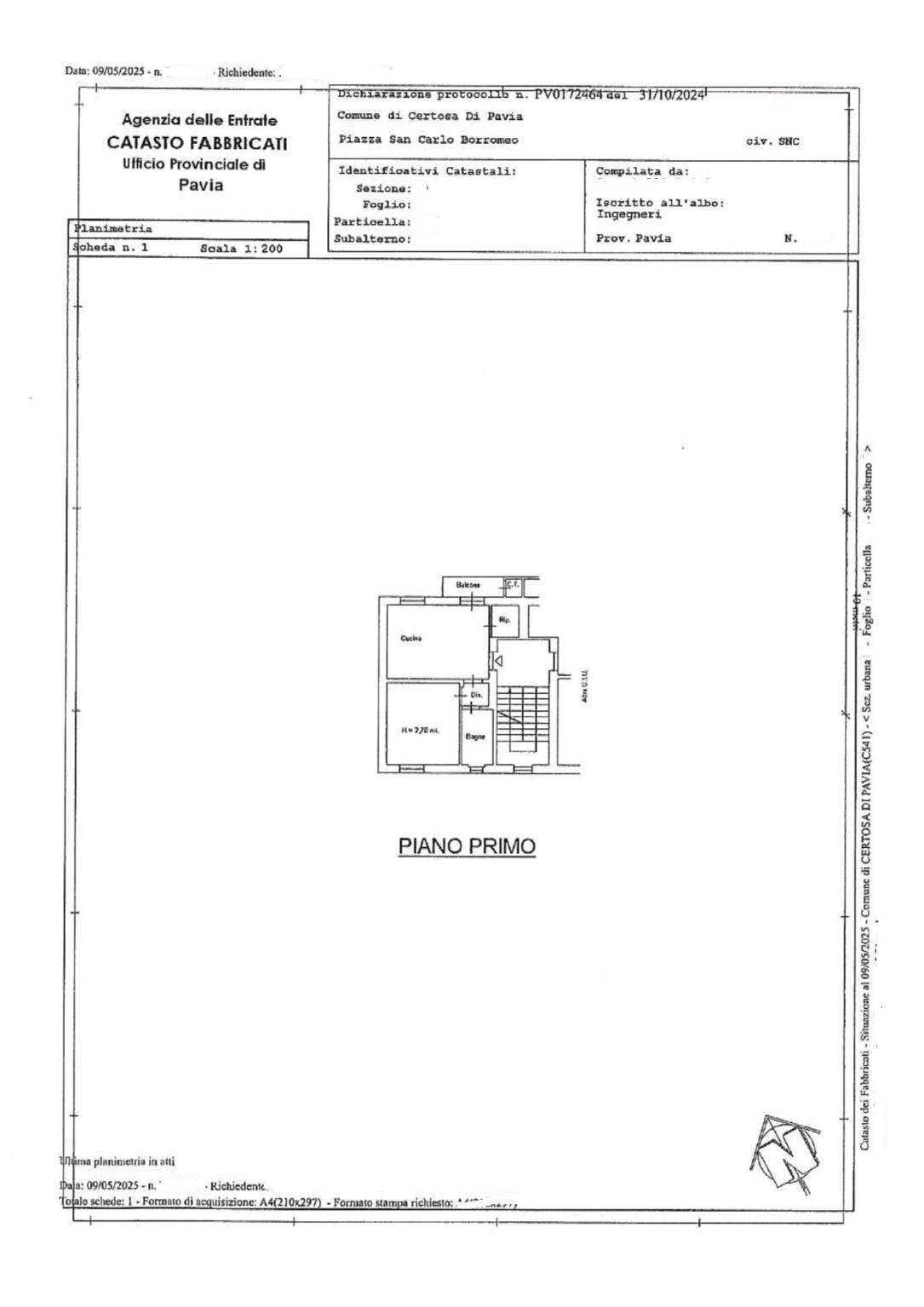 Appartamento piazza Carlo Borromeo, 1, Certosa di Pavia - planimetria 1