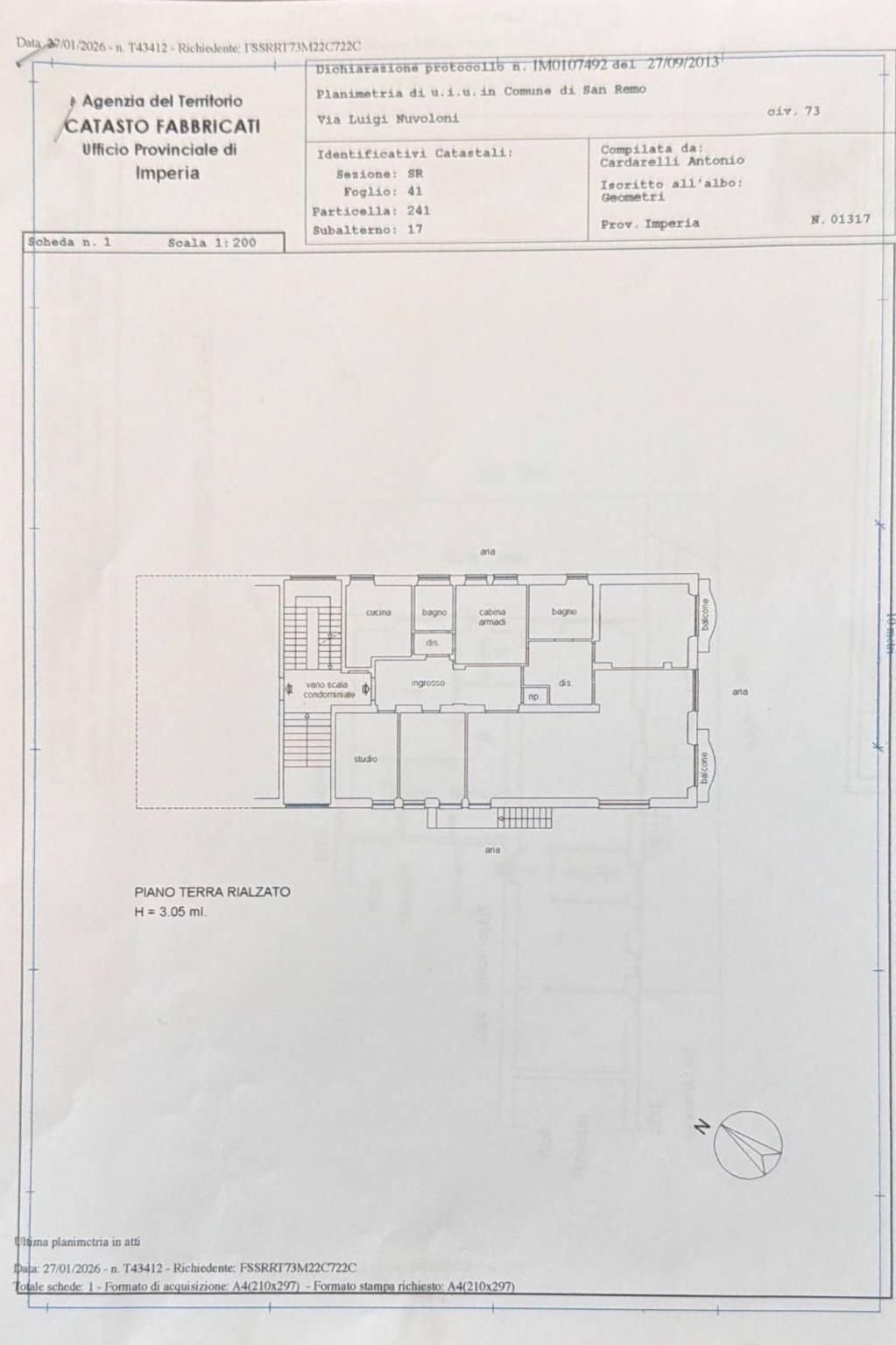 Appartamento via Luigi Nuvoloni, 65, Sanremo - planimetria 1