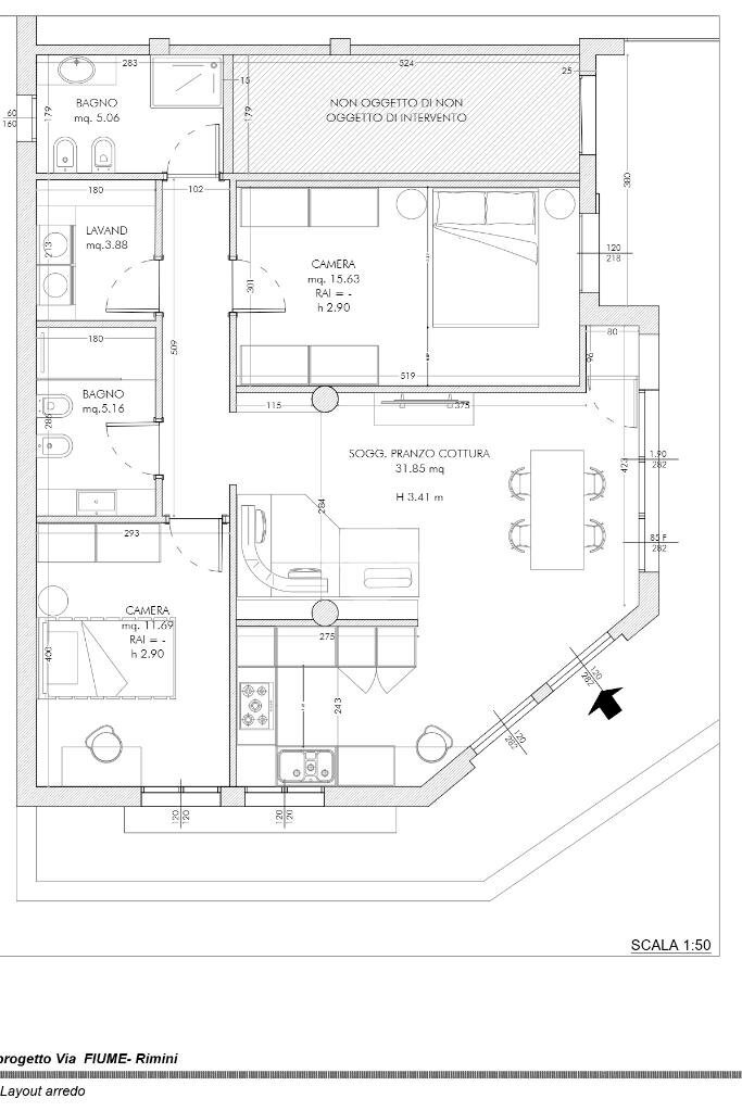 Trilocale Viale Fiume, Rimini - planimetria 1