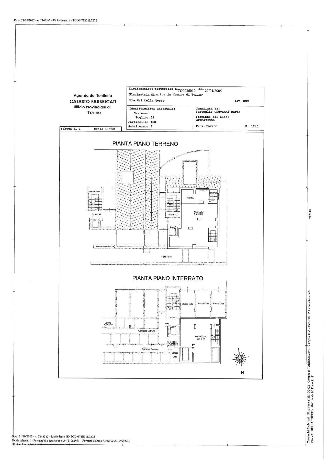 Foto 11 - Locale Commerciale Via Val Della Torre
 
33/C, Torino - planimetria 1