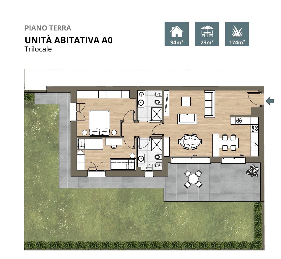 Planimetria trilocale con giardino - Three-room apartment Via San Giacomo 9, Como - photo 1