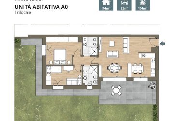 Planimetria trilocale con giardino - Trilocale Via San Giacomo 9, Como - foto 4