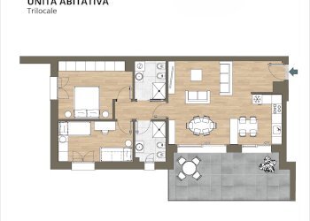 Planimetria trilocale con doppi servizi - Trilocale Via San Giacomo 9, Como - foto 5