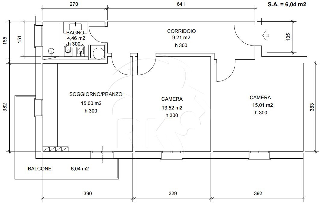 Planimetria annuncio.png - Trilocale Via Pellizza da Volpedo 30, Bologna (zona Murri) - planimetria 1