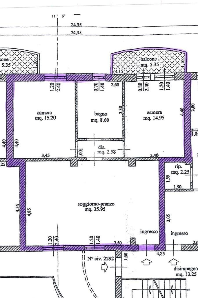 Three-room apartment Via Santarcangiolese, Santarcangelo di Romagna - floor plans 1