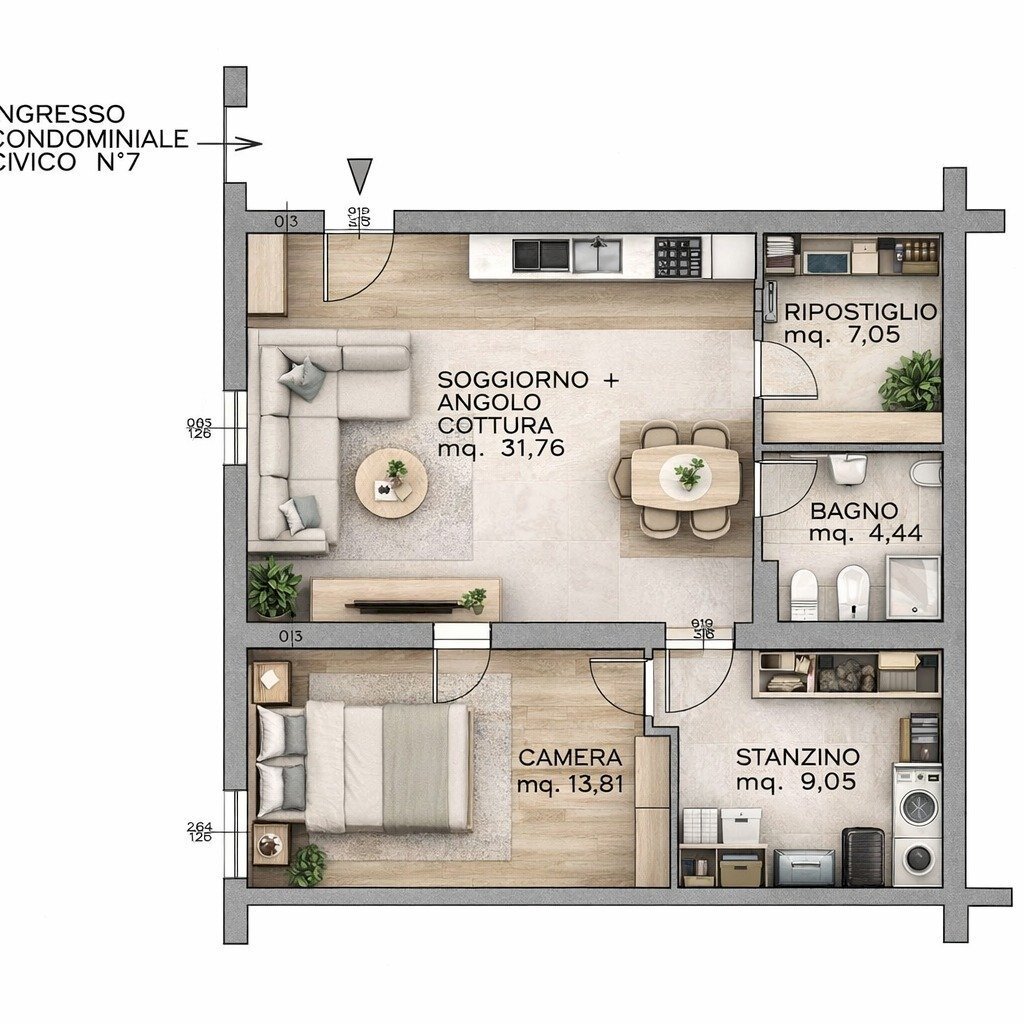 Trilocale via Albertina, Castel Maggiore - planimetria 1