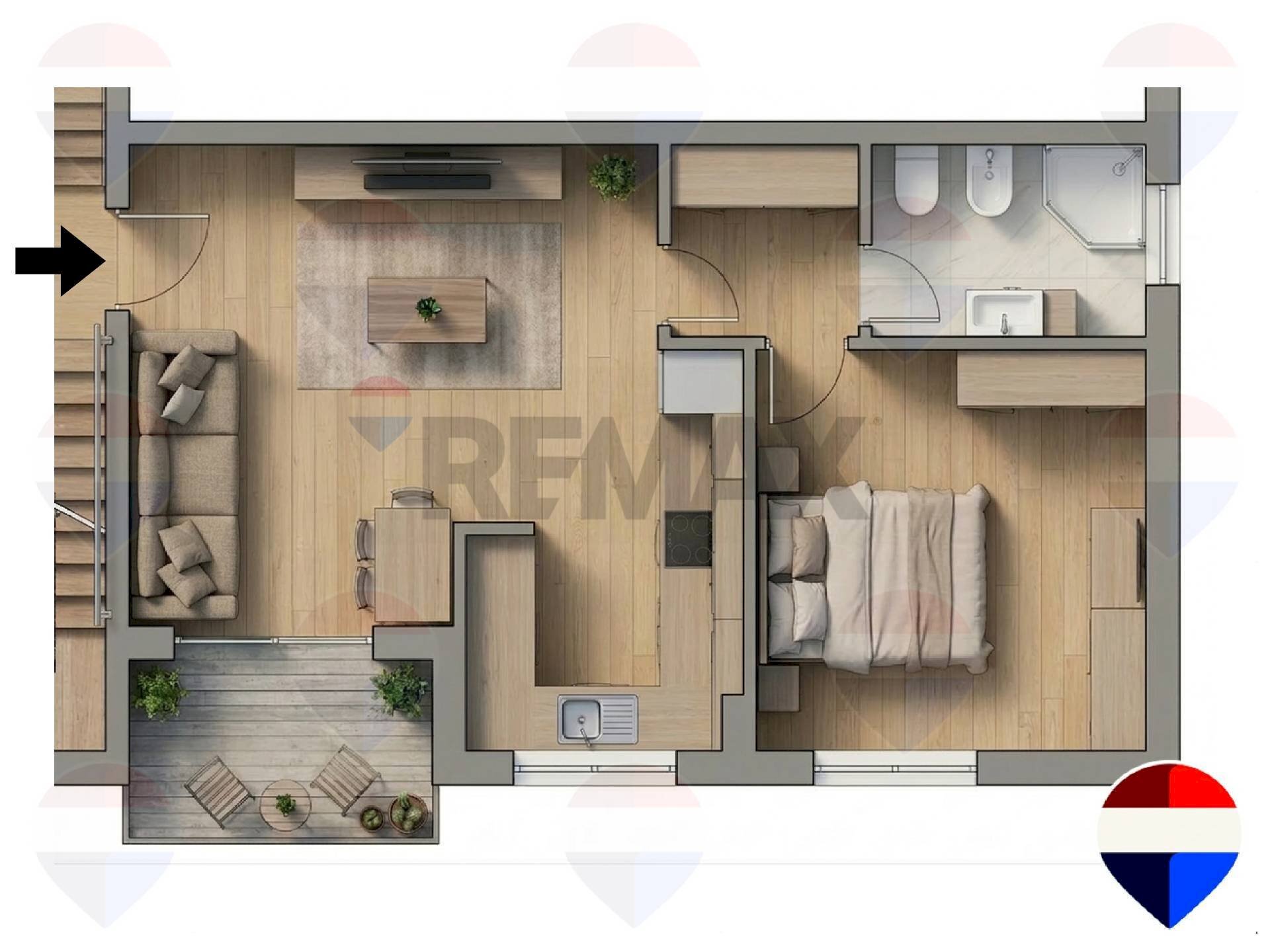 Pianta 3D - Two-room apartment Via Dante Chiasserini
 
30, Milano - floor plans 1