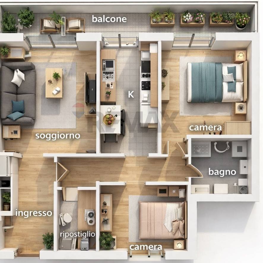Pianta 3D - Quadrilocale Via Attio Labeone, Roma - planimetria 1