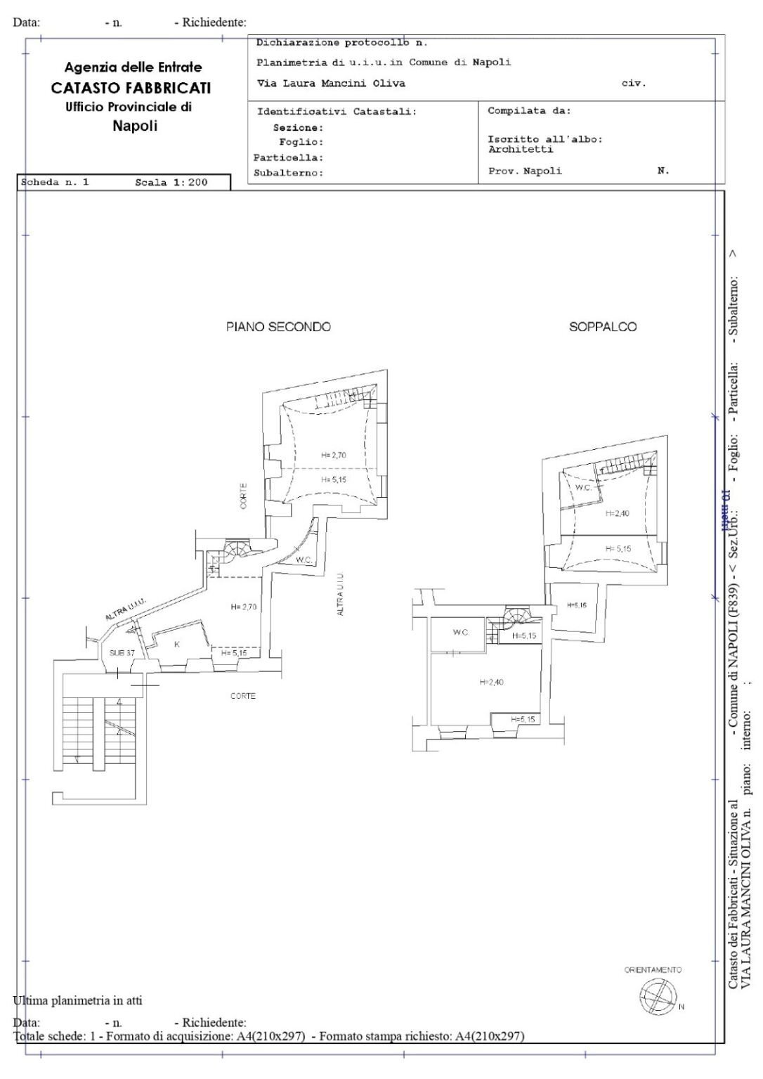 Quadrilocale via Laura Mancini Oliva, Napoli (zona Quartieri Spagnoli) - planimetria 1