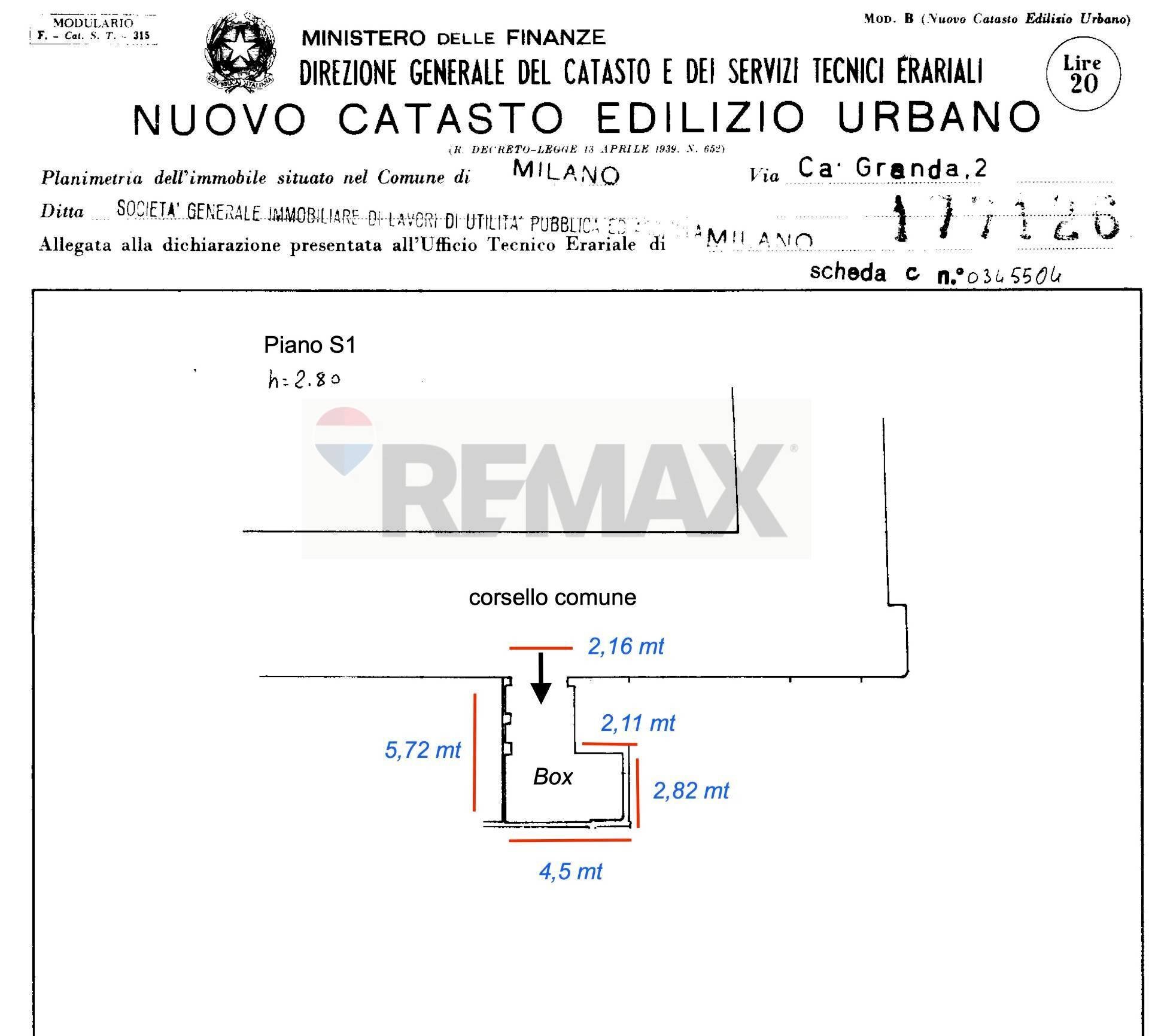 Pianta 2D - Box Viale Ca' Granda
 
2, Milano - planimetria 1