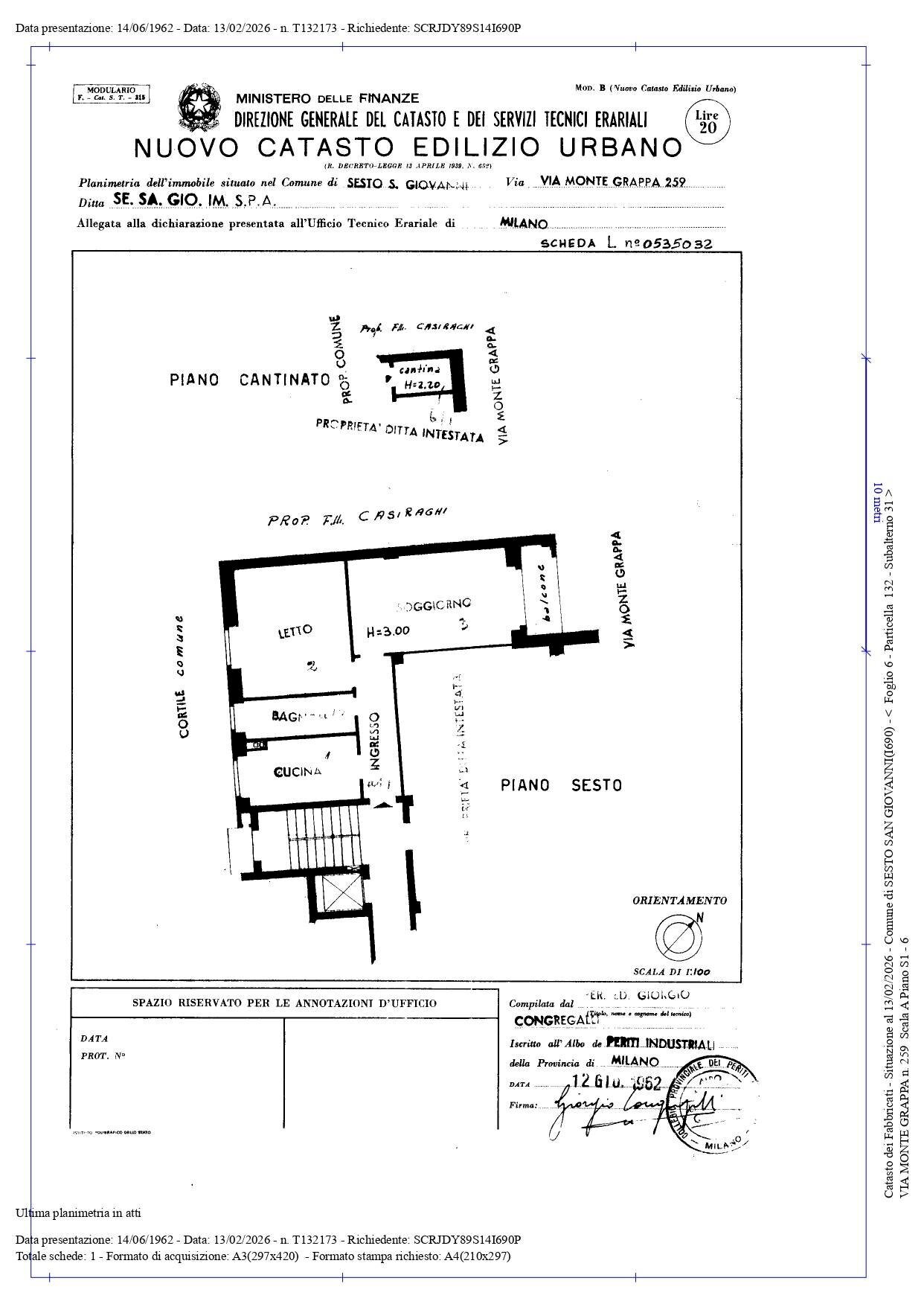 Planimetria - Two-room apartment Via Monte Grappa
 
259, Sesto San Giovanni - floor plans 1